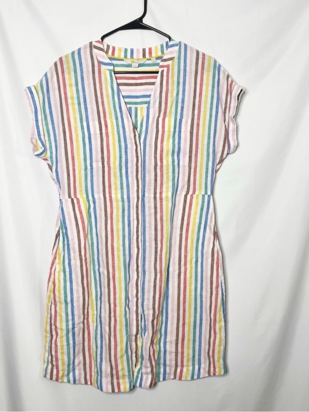 Boden Rainbow Striped Linen Button Down Dress